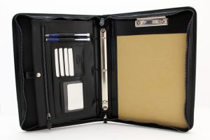 Leather 3 ring binder with clipboard